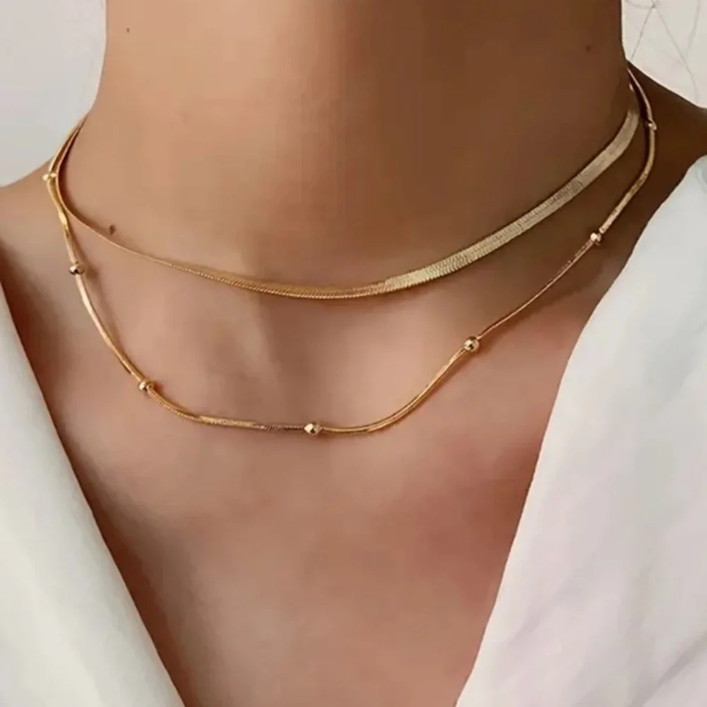 Timeless Elegance Stainless Steel Double-Layer Necklace Set -Simple Style